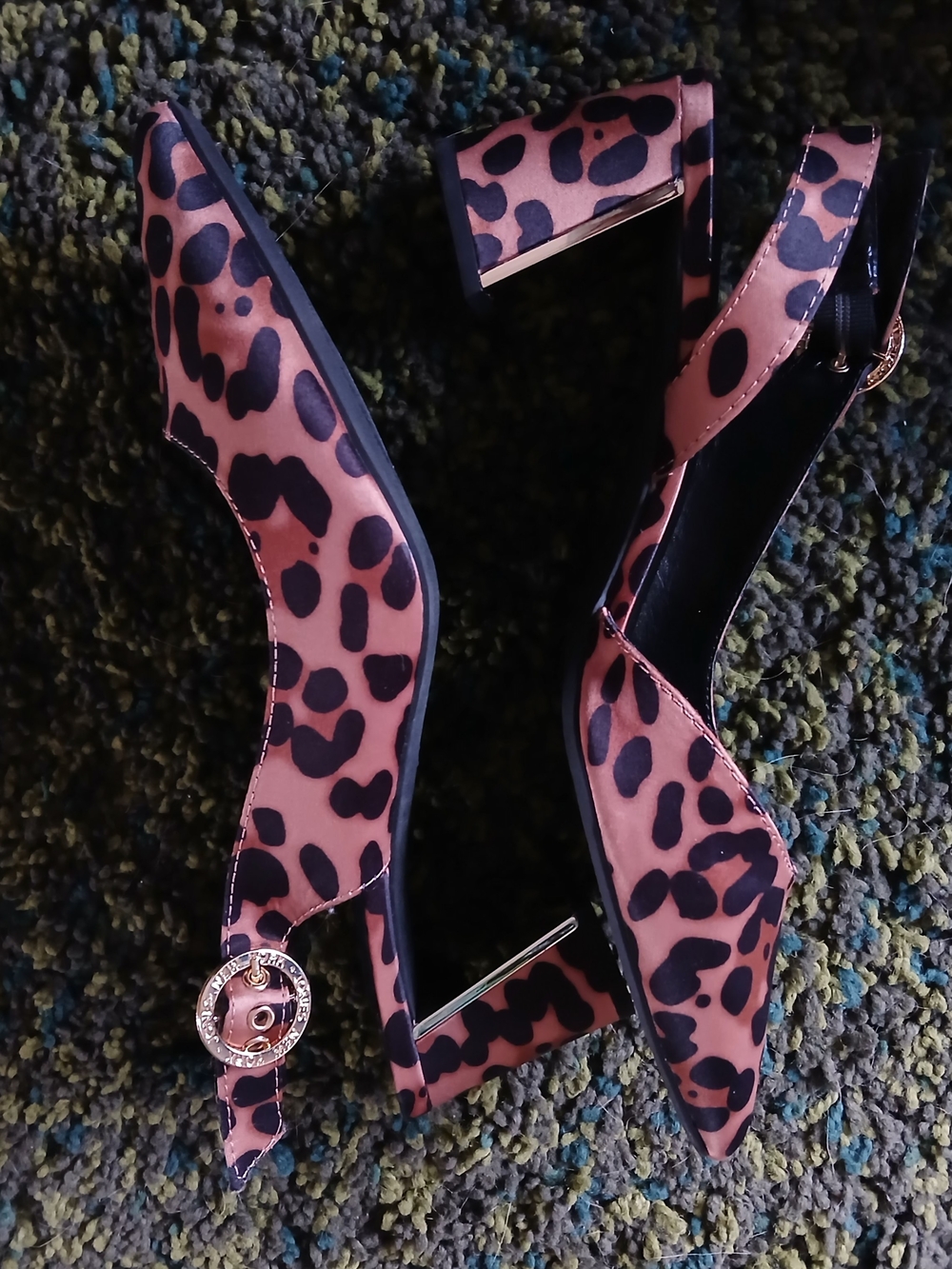 Leopard Print Block Heel Slingback Pumps - Brown/Black